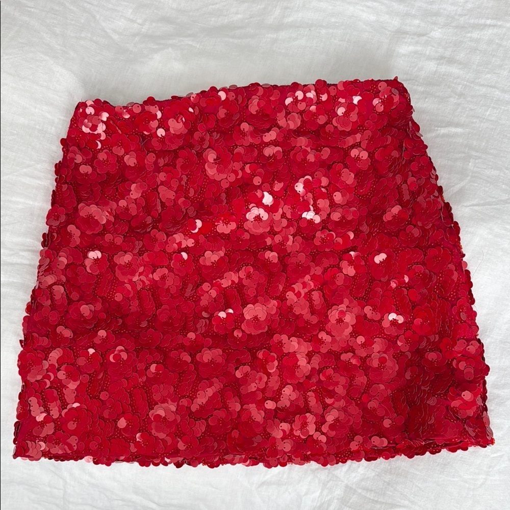 ZARA Red Sequin Mini Skirt XS